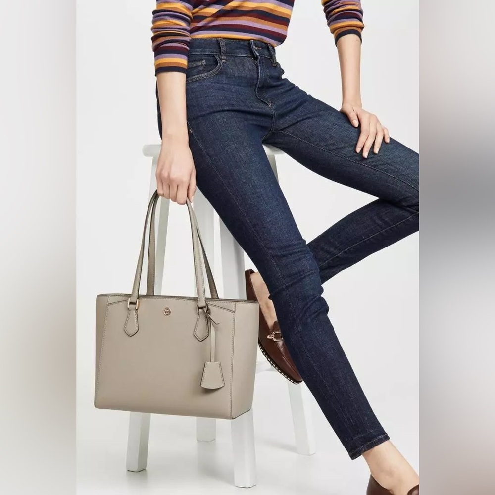 Tory Burch Gray Structured Leather Tote - Picture 1 of 15